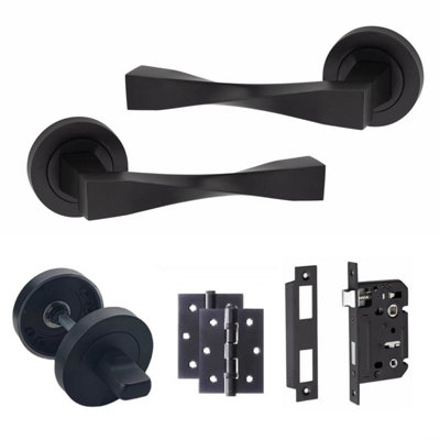 Golden Grace 1 Set Astrid Twist Design Bathroom Toilet Door Handles Matt Black Finish With Mortise Lock from B&Q