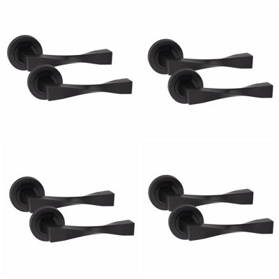 Golden Grace 4 Pairs Straight Astrid Twist Design Door Handles Latch Matt Black Finish52mm from B&Q