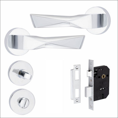 Golden Grace 1 Set Aura Design Bathroom Internal Door Handle Set Polished Chrome Finish from B&Q