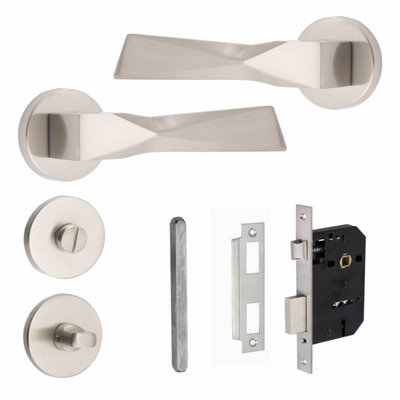 Golden Grace 1 Set Aura Design Bathroom Internal Door Handle Set Satin Nickel Finish from B&Q