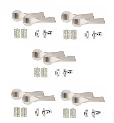 Golden Grace 5 Set Aura Design Internal Door Handles Sets With Latch And Bb Hinges Round Rose Satin Nickel Finish from B&Q
