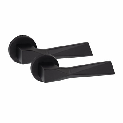 1 Pair Modern Aura Design Matt Black Premium Internal Door Handles Round RoseGolden Grace from B&Q