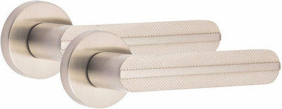 Golden Grace Modern Lima Knurled Design Satin Nickel Internal Door Handles from B&Q