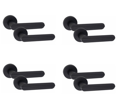 4 Pair Modern Lima Design Matt Black Premium Internal Door Handles Round RoseGolden Grace from B&Q
