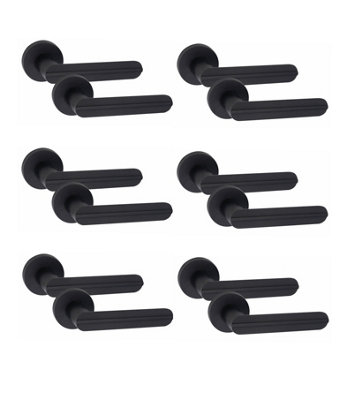 6 Pair Modern Lima Design Matt Black Premium Internal Door Handles Round RoseGolden Grace from B&Q
