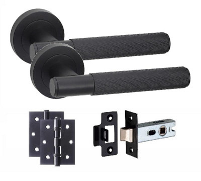 Golden Grace 1 Set Linear T-Bar Internal Door Handles With Latch And Hinges Matt Black Finish from B&Q