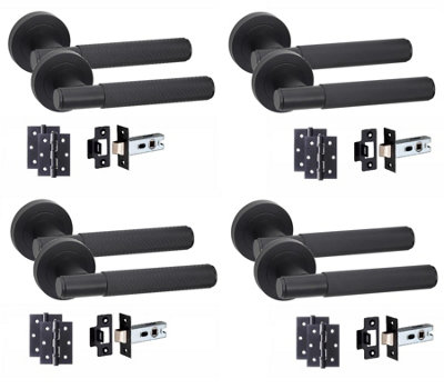 Golden Grace 4 Set Linear T-Bar Internal Door Handles With Latch And Hinges Matt Black Finish from B&Q