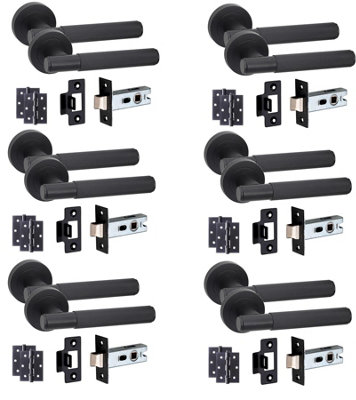 Golden Grace 6 Set Linear T-Bar Internal Door Handles With Latch And Hinges Matt Black Finish from B&Q