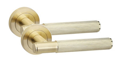 1 Pair Knurled T-Bar Internal Door Handles Satin Brass FinishGolden Grace from B&Q