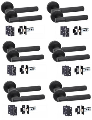 Golden Grace 6 Set Knurled T-Bar Internal Door Handles With Latch And Hinges Matt Black Finish from B&Q