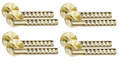 4 Pair Knurled Hex Cut T-Bar Internal Door Handles Satin Brass FinishGolden Grace from B&Q