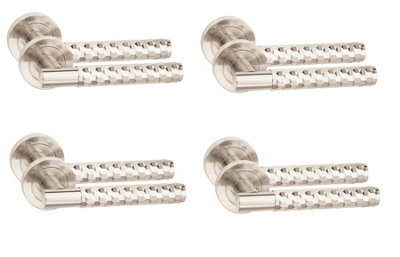4 Pair Knurled Hex Cut T-Bar Internal Door Handles Satin Nickel FinishGolden Grace from B&Q