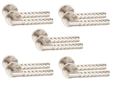 5 Pair Knurled Hex Cut T-Bar Internal Door Handles Satin Nickel FinishGolden Grace from B&Q