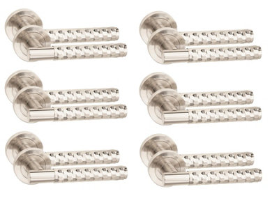 6 Pair Knurled Hex Cut T-Bar Internal Door Handles Satin Nickel FinishGolden Grace from B&Q
