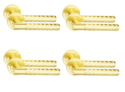 4 Pair Knurled Diamond Cut T-Bar Internal Door Handles Satin Brass FinishGolden Grace from B&Q