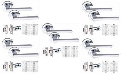 Golden Grace 5 Set Leon Internal Door Handles Set Ball Bearing Hinges And Latches Polished Chrome Finish from B&Q