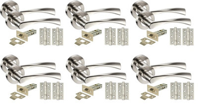 Golden Grace 6 Sets Twist Astrid Style Chrome Internal Door Handles On RoseDual Finish Lever LatchHinges64mm Tubular Latch from B&Q