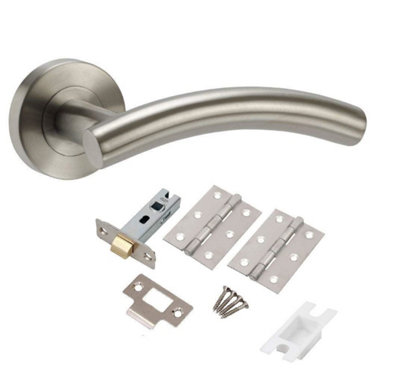 B&Q -  1 Set Arched T-Bar Door Handles Satin Nickel Finish With Latch & Ball Bearing Hinges