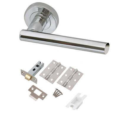 Golden Grace Polsished Chrome T-Bar Internal Door Handle On Rose With Hinges And Tubular Latch