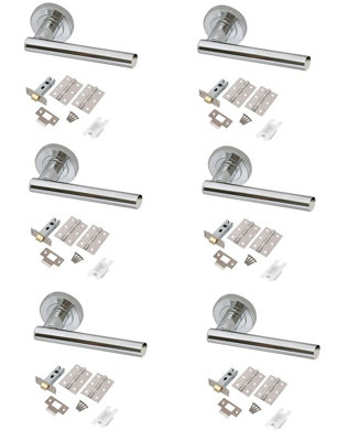 Golden Grace 6 Sets Polsished Chrome T-Bar Internal Door Handle On Rose With Hinges And Tubular Latch