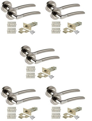 Golden Grace Indiana Style Chrome Internal Door HandlesDuo Finish5 Sets With Ball Bearing Hinges And 64mm Tubular Latch from B&Q