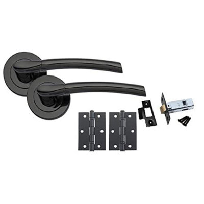 Golden Grace 1 Set Indiana Style Door Handles On Round Rose Polished Black Nickel Finish from B&Q