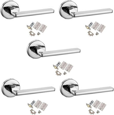 Golden Grace 5 X Polished Chrome Leon Design Internal Door Handles Hinge And Latch Set from B&Q