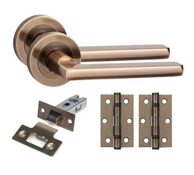 Golden Grace 1 Set Leon Design Door Handles With Latch And Hinges Antique Brass Finish from B&Q