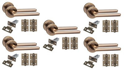 Golden Grace 5 Set Leon Design Door Handles With Latch And Hinges Antique Brass Finish from B&Q