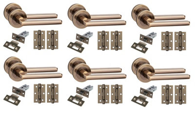 Golden Grace 6 Set Leon Design Door Handles With Latch And Hinges Antique Brass Finish from B&Q