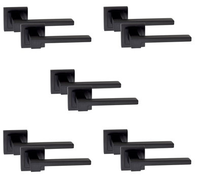 Golden Grace 5 Pair Of Zeta Internal Door Handles On Square Rose In Stunning Matte Black Finish Complete With Fixing Screws from B&Q