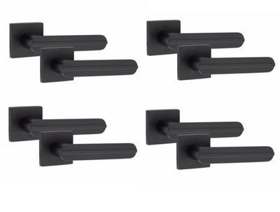 Grace 4 Pair Modern Lima Design Matt Premium Door Handles Square Rose Black/Golden
