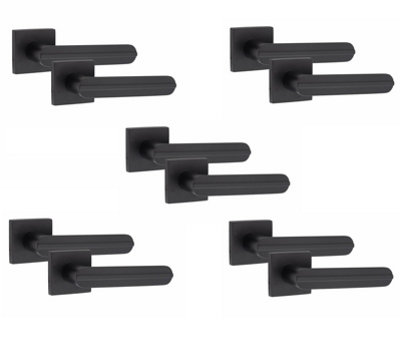 Grace 5 Pair Modern Lima Design Matt Premium Door Handles Square Rose Black/Golden