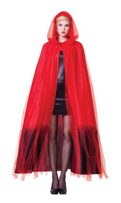 Ladies Hooded Cape (Red & Black Ombre) from B&Q