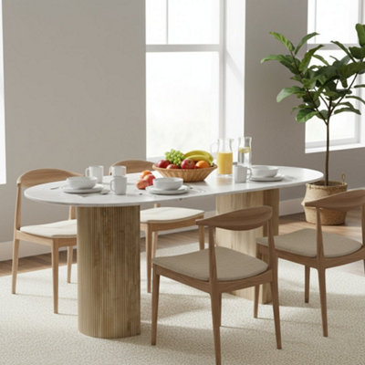  - Luxor Oval Natural Marble Dining Table 6 To 8 Seater
