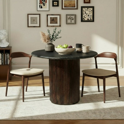  - Luxor Round Black Marble Top Pedestal Dining Table 100Cm 4 Seater