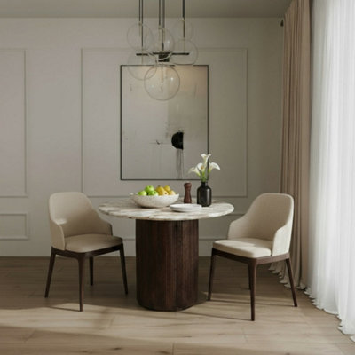 - Ajmer Round Real Marble Stone Dining Table 4 Seater 100Cm