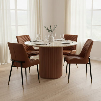  - Ajmer Round Marble Real Stone Dining Table 4 To 6 Seater 100Cm
