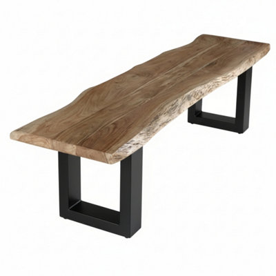 Live Edge Acacia Wood Dining Bench With Black Metal Legs 125Cm from B&Q