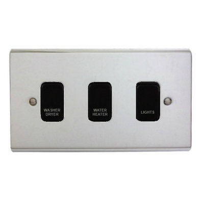 Deta Polished Chrome Customised Kitchen Grid Switch Panel With Black Switches3 Gang from B&Q