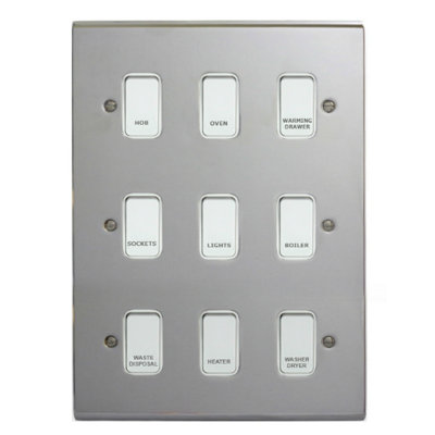 Deta Polished Chrome Customised Kitchen Grid Switch Panel With White Switches9 Gang from B&Q