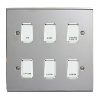 Deta Polished Chrome Customised Kitchen Grid Switch Panel With White  Switches6 Gang from B&Q
