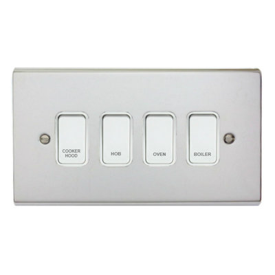 Deta Customised Grid Switch Kitchen Control Panel4 Gang (Polished Chrome With White Switches) from B&Q
