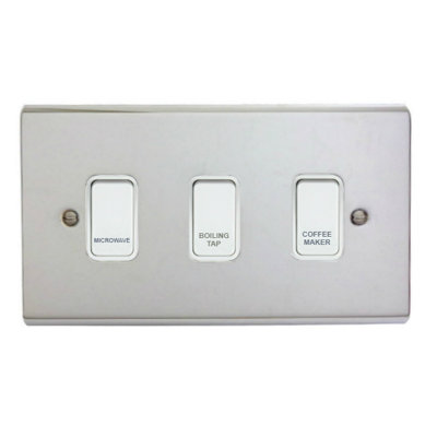 Deta Polished Chrome Customised Kitchen Grid Switch Panel With White Switches3 Gang from B&Q
