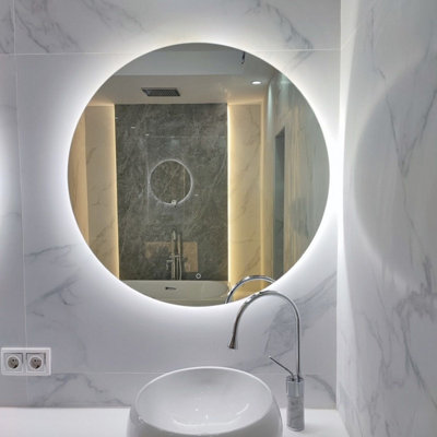 Fino Stone Alcala Heated Anti-Fog Round Led Bathroom Mirror 80Cm