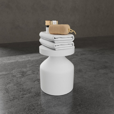 Fino Stone La Roca Matt White Stone Round Bathroom Stool from B&Q