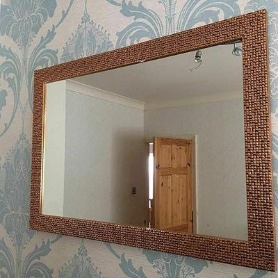 Biznest 68X48Cm Rectangle Shape Wall Mounted Mirror Mosaic Effect- An Elegant Addition To Your Home- Best Gift (Gold) from B&Q