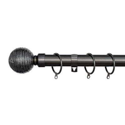 A.unique Home Etched Ball Metal Extendable Curtain Pole With Rings And Fittings (25/28mm)Black Nickel120Cm220Cm Approx from B&Q
