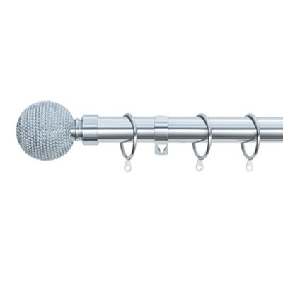 A.unique Home Beaded Ball Metal Extendable Curtain Pole With Rings And Fittings (25/28mm)Nickel180Cm340Cm Approx from B&Q