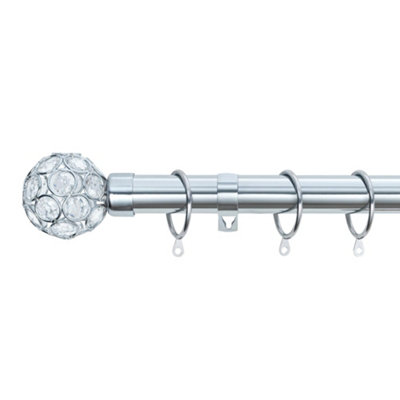 A.unique Home Beaded Gem Metal Extendable Curtain Pole With Rings And Fittings (25/28mm)Nickel180Cm340Cm Approx from B&Q